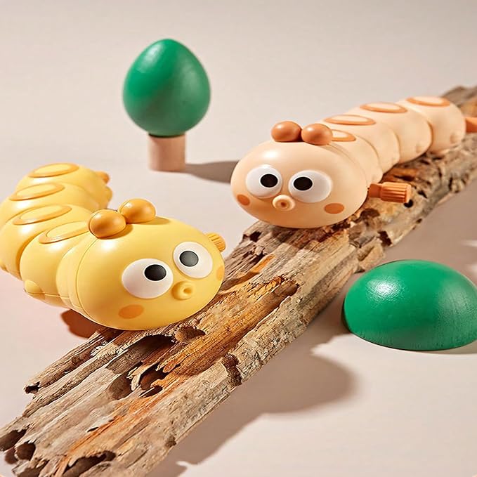3Pcs Brown Wind-Up Caterpillar Toy - Mechanical Crawling Insect, Educational STEM Kids Toys for Toddlers, Safe Non-Toxic Baby Gift for Birthday Party (Brown 3Pcs)