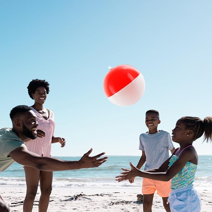 12PCS Beach Ball Set-12Inch Vibrant Red & White -Themed Inflatable Balls for Kids' Cartoon Birthday Parties, Summer Pool Games,Animated Decorations,Bulk Party Favors,Beach-Themed Events