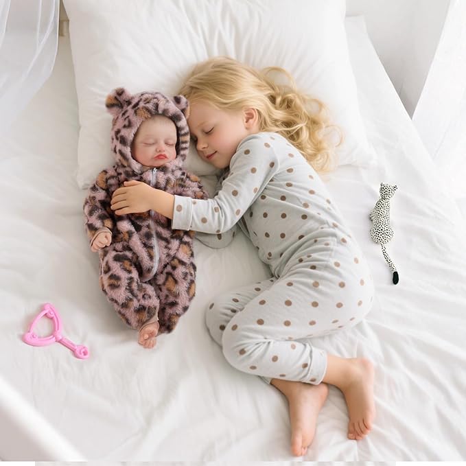 BABESIDE Reborn Baby Doll Clothes Set for 17-22 Inch Dolls, Cozy Babydolls Clothes with Hat for Lifelike Reborn Baby Doll Accessories, Leopard Print