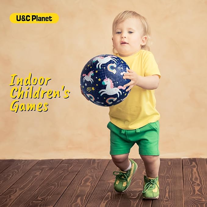 U&C Planet Playground Balls for Toddlers 1-3, 2 Pack 6 inch 8.5 inch Kickball for Kids Outdoor Indoor, Catoon Rubber Balls with Pump, Child Gift for Boys Girls 1-3 3-5 5-10