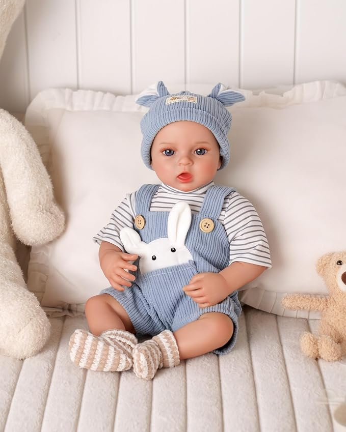 BABESIDE 4-Piece Baby Doll Clothes for 15-18 Inch Dolls, Doll Outfit Accessories with Bunny Pattern fit Baby Dolls, Easter Pretend Play Accessories Gift for Boys & Girls,Blue
