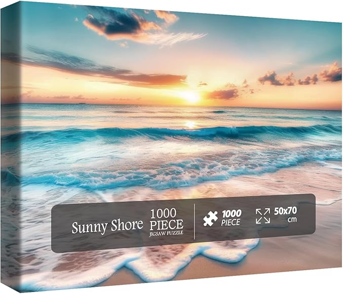 Sunset Beach Puzzles for Adults 1000 Pieces, Ocean Landscape Scenic Jigsaw Puzzles, Nature Sea View Art Puzzles