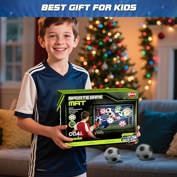VATOS Electronic Scoring Soccer Toy Game Set for Kids, Indoor Outdoor Soccer Training Target with Real-Time Scoring, 2 Modes, Fabric Goal and 2 Soft Balls, Fun Sport Birthday Ages 3+