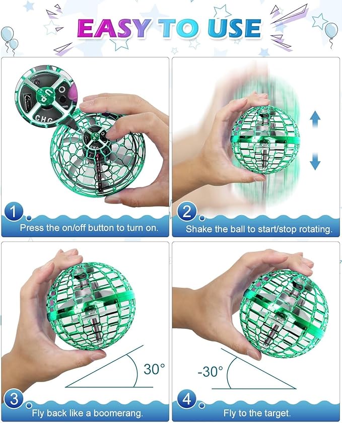 ATHLERIA Green Magic Flying Orb Ball with Lights,Cool Stuff Gadgets Christmas Birthday Gift Ideas for Boy Girl Teen 6 7 8 9 10+ Year,Indoor Outside Hover Boomerang Mini Drones