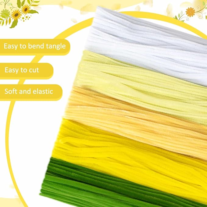 Peryiter 500 Pieces Pipe Cleaners Chenille Stems for Flowers Craft Supplies Bulk Fluffy Fuzzy Sticks for DIY Art Projects Creative Gift Wrapping Party Decorations (Yellow Flower,12 Inch)