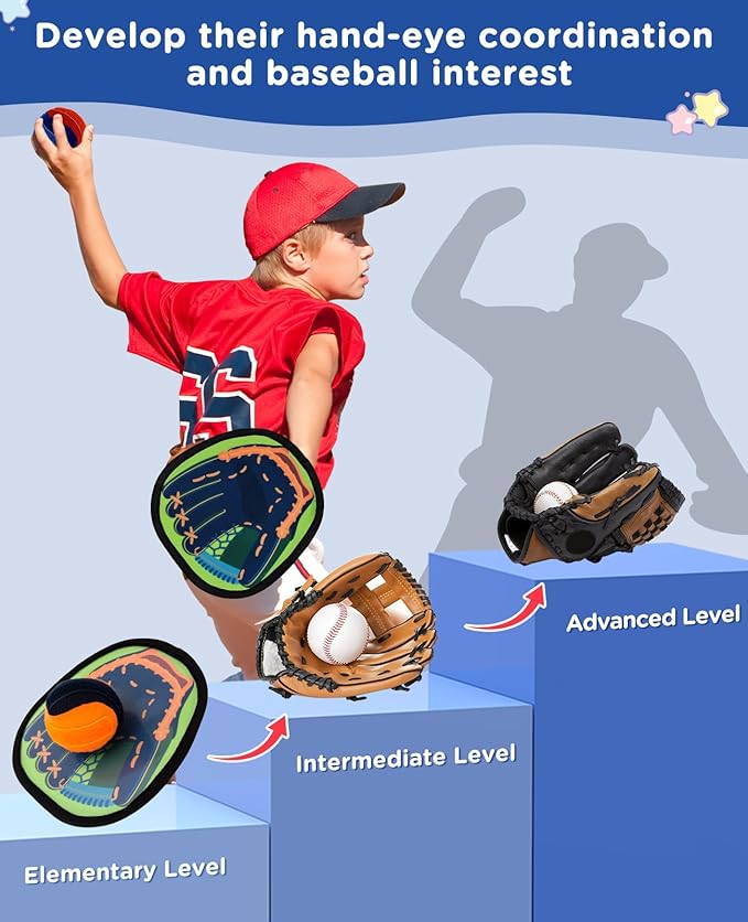 Toss and Catch Ball Game - Baseball Glove Style - Toddler Activity Toys for Boys Girls 3 4 5 6-8 Year Old - Birthday Gifts Easter Basket Stuffers - Kids Outdoor & Indoor Games for Beach Yard Lawn
