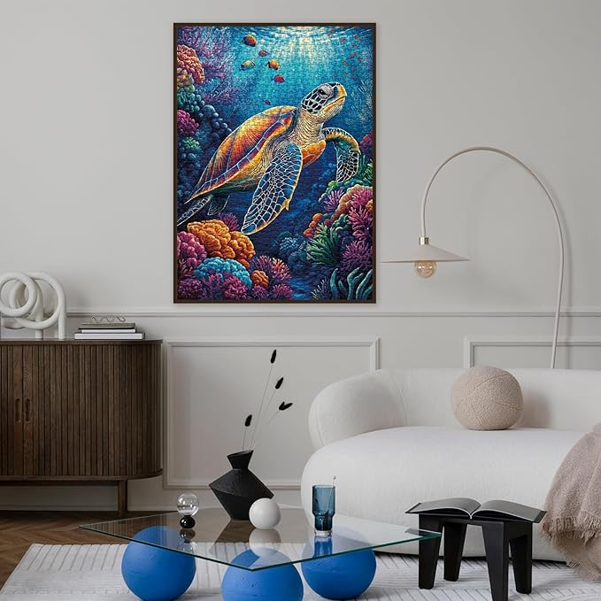 Sea Turtle Puzzle for Adults 1000 Pieces, Colorful Ocean Landscape Jigsaw Puzzle, Fish Sea Animal Marine Puzzle