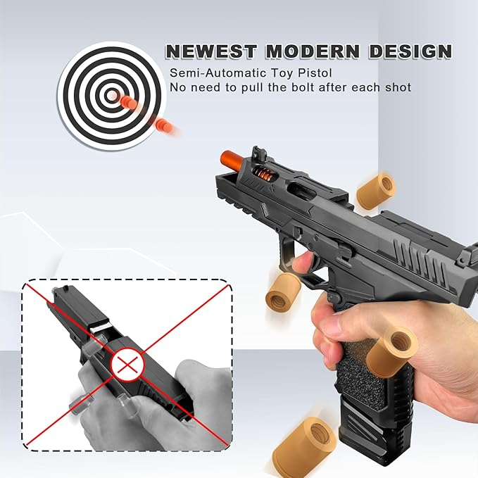 Toy Gun, Semi-Automatic Shell Ejecting Toy Gun Pistol Automatic Reloading for Kid, Shooting Games Educational Model Toy Pistol to Cool Toys Gifts for Boys & Girls Ages 6+
