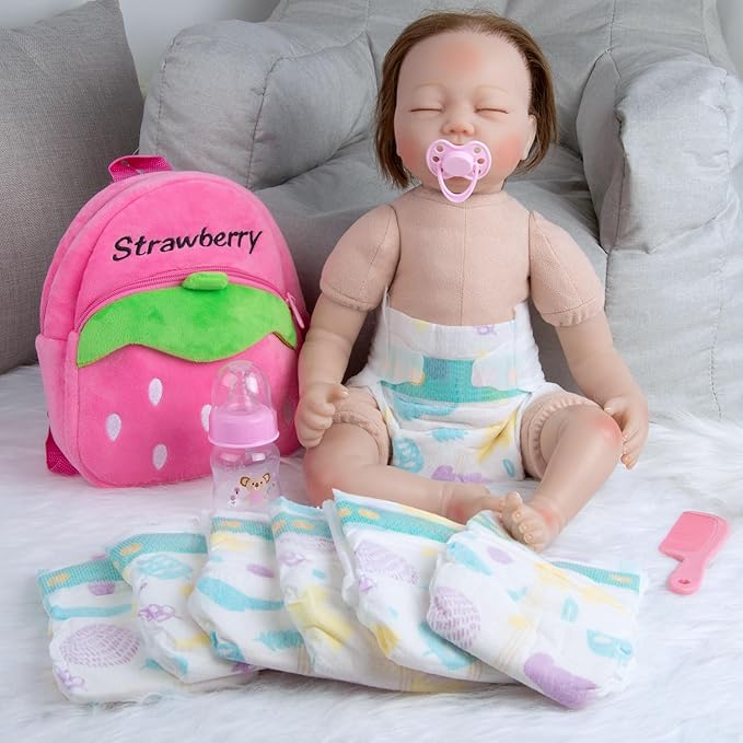Reborn Baby Doll Diaper Bag Accessories Set 10 Pcs Baby Dolls Feeding and Caring Set Includes Backpack&Diapers&Bottle&Magnetic Pacifier&Comb Newborn Girls Gift