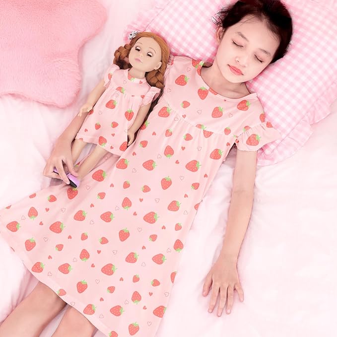 ICOSY Matching Doll & Girls Nightgowns Clothes Girls Pajamas Sleepwear Outfit for Kids and 18" Girl Doll