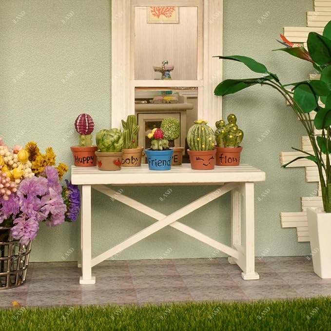 iLAND Dollhouse Furniture of Wooden Table for Doll House Garden Decor, Miniature Dollhouse Accessories Tiny Table Model on 1/12 Scale