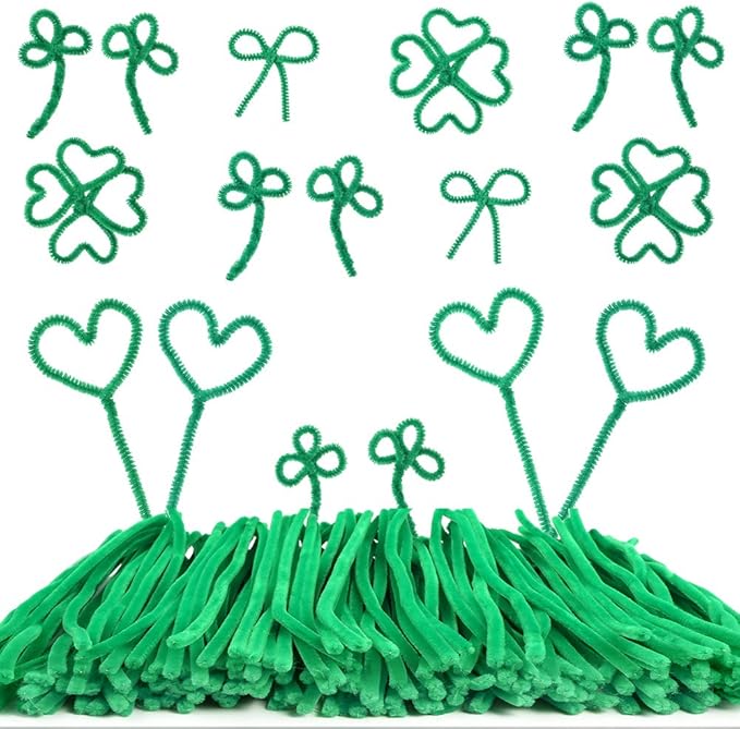 Caydo 200 Pieces Green Pipe Cleaners for St. Patrick's Day Decorations, Craft Chenille Stems for Kids DIY Art Craft Projects (6 mm x 12 inch)