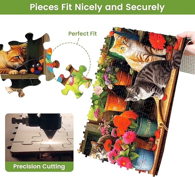 500 Piece Puzzle for Adults-Cats and Flowers | Recycled Cardboar Jigsaw Puzzles 500 Pieces | Challenging Family Activity Great Gift Idea for Family Friends | Difficult Puzzles Size 20.5 x 15 inches