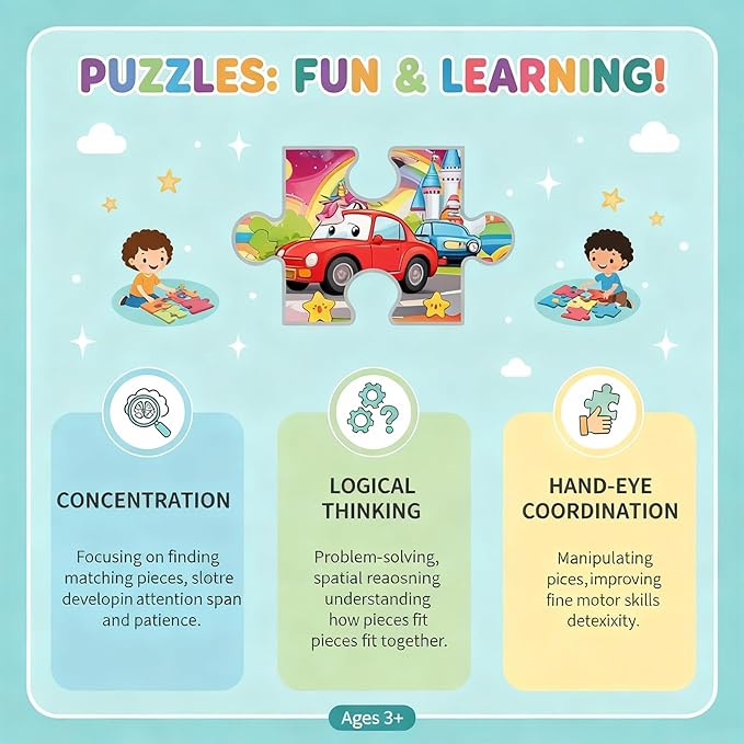 Wooden Puzzles for Kids Ages 5-8, Set of 4 Packs with 60 Pieces Wood Jigsaw Puzzles, Vehicle Theme Educational Toys Birthday Gifts for Kids 4 5 6 7 8 9 Years Old (Vehicle 60 Pieces)
