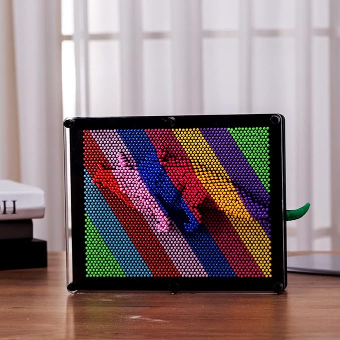 3D Pin Art Intellectual Fun Toy Rainbow Plastic Pin Art Palm Board Push Pin Toy (Rainbow-10x8Inches)