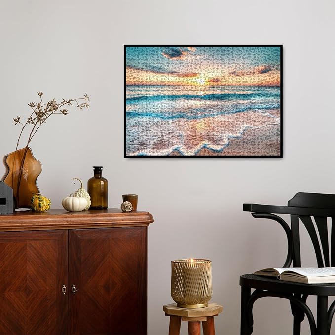 Sunset Beach Puzzles for Adults 1000 Pieces, Ocean Landscape Scenic Jigsaw Puzzles, Nature Sea View Art Puzzles