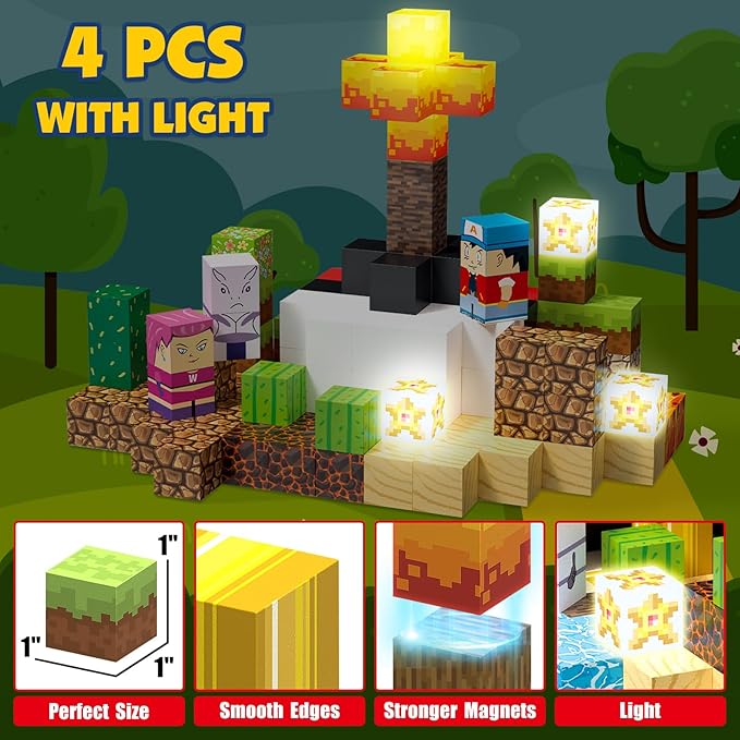 200PC Magnetic Building Blocks Set, 1 inch Light Up Magnetic Blocks for Boys Girls Ages 3 4-8, Magnet Cubes Montessori Sensory Stacking Toys Construction Toys Birthday Present
