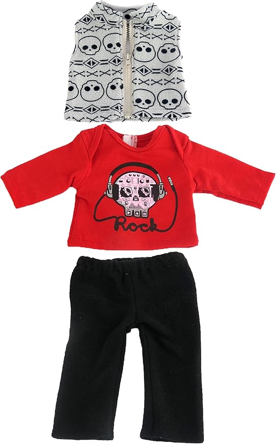 American Fashion World Skull Outfit Set for 18-Inch Dolls | 3 Piece | Premium Quality & Trendy Design | Dolls Clothes | Outfit Fashions for Dolls for Popular Brands