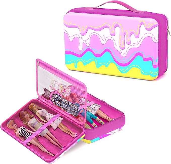 Stylish Travel Case for 12 Inch Fashion Dolls - Storage Solution with Pockets for Doll Accessories - Best for On-The-Go Travel (1-ice Cream)