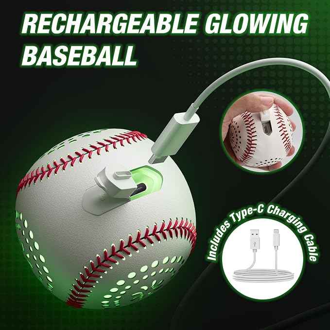 Light up Baseball with LED Rechargeable, 9 Lighting Modes Glow in The Dark Baseball Gifts for Boys 8-12, Official Size Leather Weighted Balls for Day Night Indoor Outdoor Sport Game