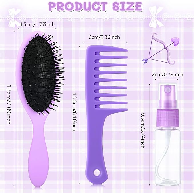 Civaner 3 Pieces Doll Wig Brush Set with Spray Bottle, Comb and Styling Accessories for 18 Inch Dolls (Purple)
