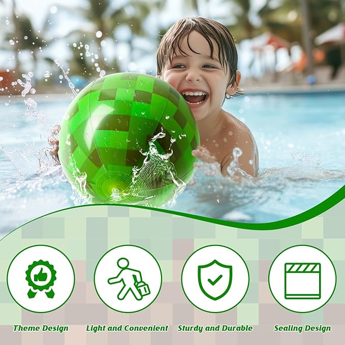 12PCS 12Inch Beach Ball Set for Green Pixel Themed Birthday Party Decorations, Pool Party Supplies,Summer Outdoor Activities,Kids Party Favors,Class Celebration & Holiday Games