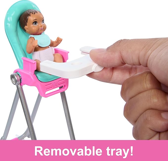 Barbie Skipper Doll & Playset with Accessories, Babysitting Set Themed to Mealtime, Color-Change Toy Play