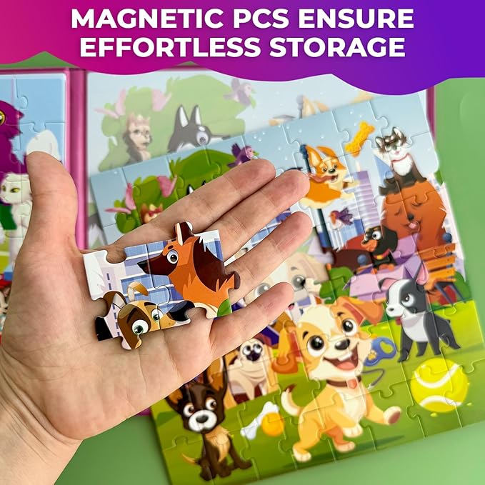 QUOKKA Magnetic Puzzles for Kids Ages 3-5 – 2x48 Pieces Travel Games for Toddlers 2-4 – Cats & Dogs Learning Magnetic Puzzles for Kids Ages 4-8 – Educational Puzzle Gift Toy for Boys and Girls