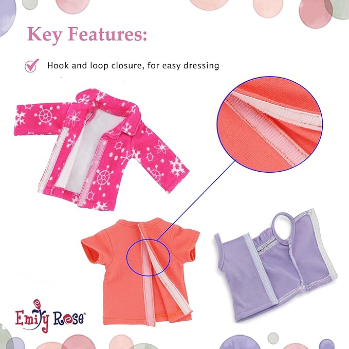 Emily Rose 14 & 14.5 Inch Doll 8-Piece Pajama Bundle | Seasonal PJs Gift Set with Teddy Bear and Bunny Slippers | USA Brand 14” Doll Pajamas | Fits Wellie Wishers Glitter Girls Hearts for Hearts Dolls