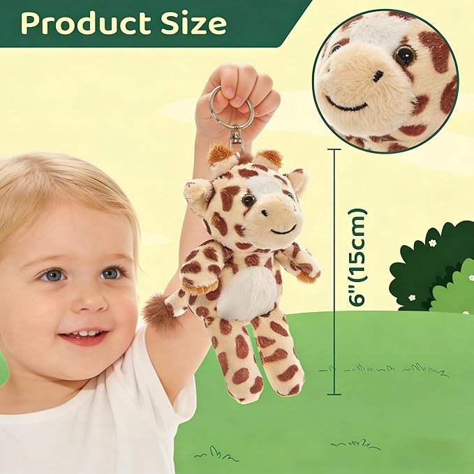 Tezituor 6 Pack Small Stuffed Animals Keychain,Cute Forest Animal Keychain Bulk,6" Mini Plush Toys,Lion/Tiger/Cheetah/Elephant/Giraffe/Zebra Kids Backpack Charm for Christmas, Easter, Birthday
