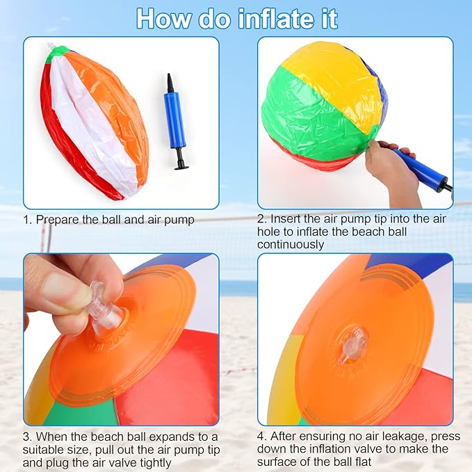 6 Pack Beach Balls, 10 Inch Beach Balls for Kids, Rainbow Color Pool Toys Pool Balls for Swimming Pool, Beach Toys Inflatable Ball for Summer Parties and Water Games