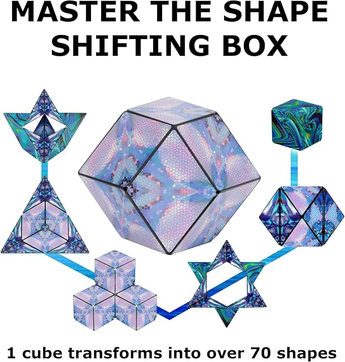 Shashibo Shape Shifting Box - STEM Fidget Toy with Ultra Strong Magnets - Sensory Puzzle Cube Transforms Into 100+ Shapes, Easter Basket Stuffers Gift for Kids, Teens, and Adults (Mystic Ocean)