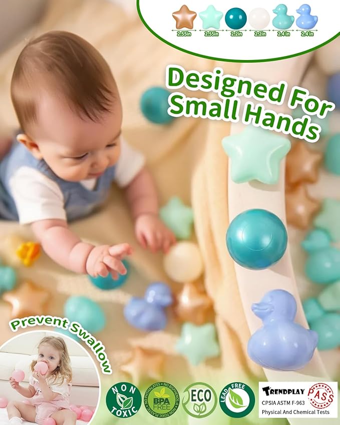 TRENDPLAY Ball Pit Balls Shapes Pastel, Duck Star Shape Non Toxic for Toddlers Kids Baby Girls Boys Dogs Soft Play,Party, 50 100 200