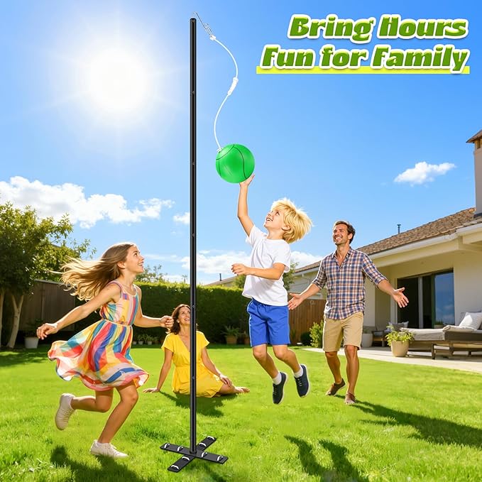 GADFISH Backyard Tetherball Set with Ball & Rope, Adjustable Tetherball Set, Traditional Tetherball Equipment for Playing Outdoor, Lawn, Sand (Dark)