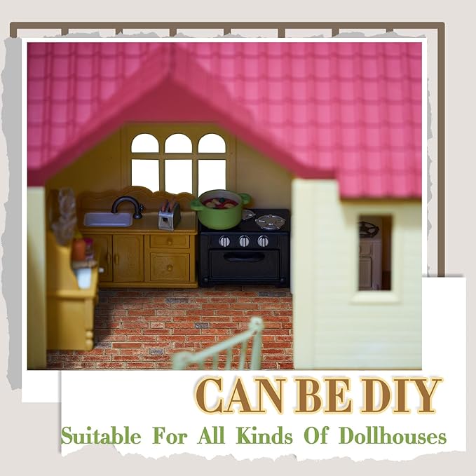 Flutesan 12 Pcs Miniature Dollhouse Wallpaper and Flooring Peel and Stick Mini DIY Self Adhesive Dollhouse Accessories 8.27 x 11.69 Inch (Red Clinker)
