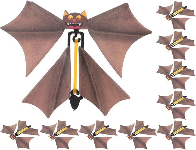 TOYANDONA Flying Bat, 10 Pcs Wind up Bat Toys Funny Surprise Tricky Prop Toys Fake Props Halloween Card Stage Performance Accessory (Random Color)