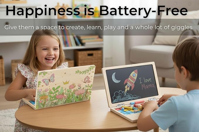 Montessori Toys 4 Year Old Girl Birthday Gifts 11.8" Floral Laptop, Homeschool Essentials, Educational Learning Pretend Play, Toddlers Toys, Customized Flashcards Learning