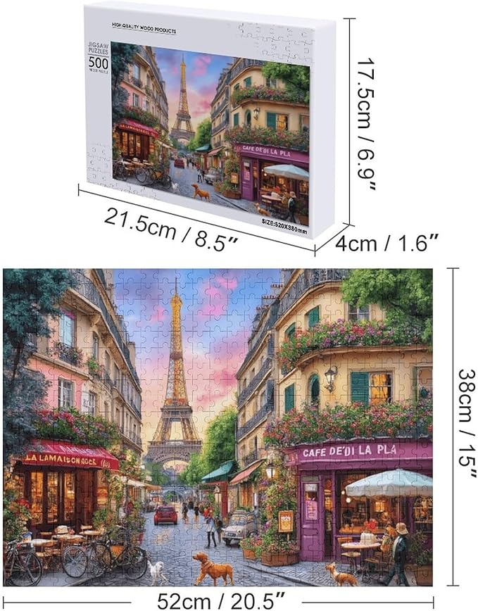 Charming Paris - 500 Piece Jigsaw Puzzle for Adults - Challenging Puzzle Perfect for Game Nights - Finished Size is 20.5 x 15 -Gift for Christmas, Anniversary, Birthday,Family