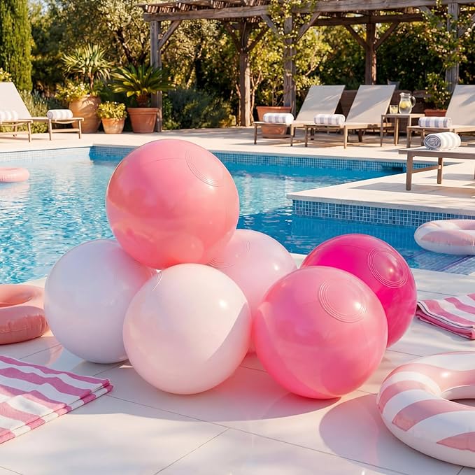 Realspring 24 Pcs Inflatable Beach Balls for Kids Bulk Pastel Solid Color Jumbo Beach Ball Swim Pool Floating Toys Baby Shower Birthday Summer Party Decor(Pink and White,26.5 Inch)
