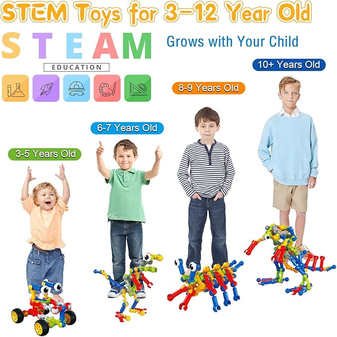 Building Blocks STEM Toys for 3 4 5 6 7 8+ Year Old Boy Girl Birthday Gift, 142 Pcs Building Toys for Preschool Classroom Educational Toy Building Sets Creative Activities for Kids