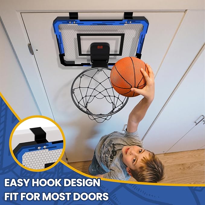 QDRAGON Mini Basketball Hoop, Over The Door Indoor, with 3 Balls/Inflator/Breakaway Rim, Basketball Toy Gifts for Kids and Adults, Suit for Bedroom/Office/Outdoor