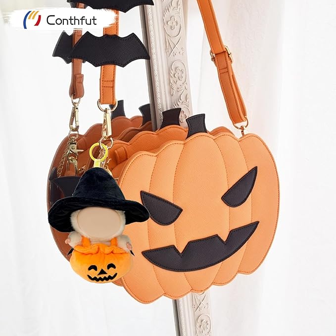 17cm Doll Clothes for Doll, Clothes for Dolls Outfit, Halloween Pumpkin Overalls Witch Hat for Dolls Accessories,Halloween Clothes Set for Doll (No Doll)(Black Hat Pumpkin Clothes)