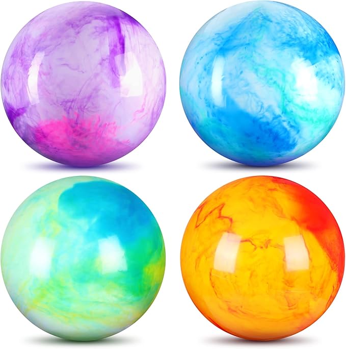 Deekin 4 Pcs 15 Inches Marbleized Bouncy Balls Large Size Cloud Inflatable Ball Colorful PVC Playground Beach Bouncy Sensory for Adult Pet Playing Outdoor Pool Game Party Supplies
