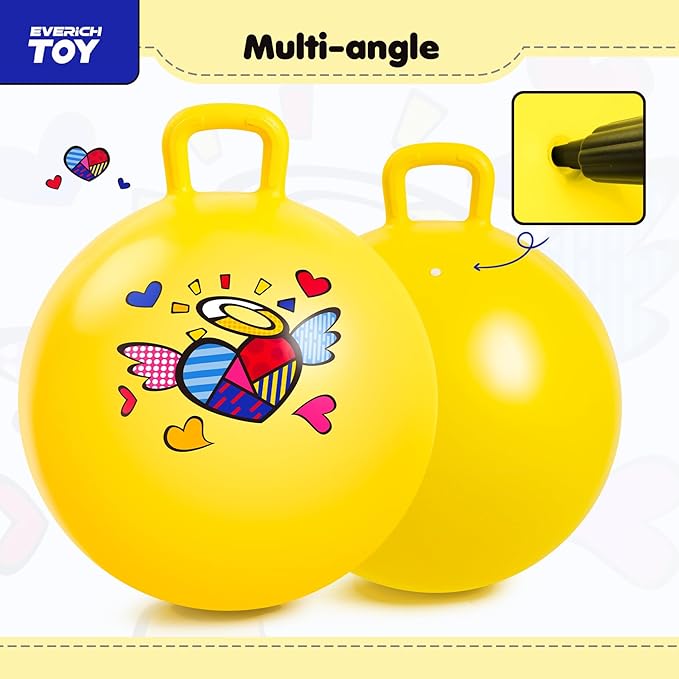 EVERICH TOY Hopper Ball for Kids, 18In Ride On Bouncy Ball with Handle, Yellow Heart Girls Toys for Indoor Outdoor Active Play Toys Easter Basket Stuffers Girls Boys Gifts for 4 5 6 7 8 Yr Old