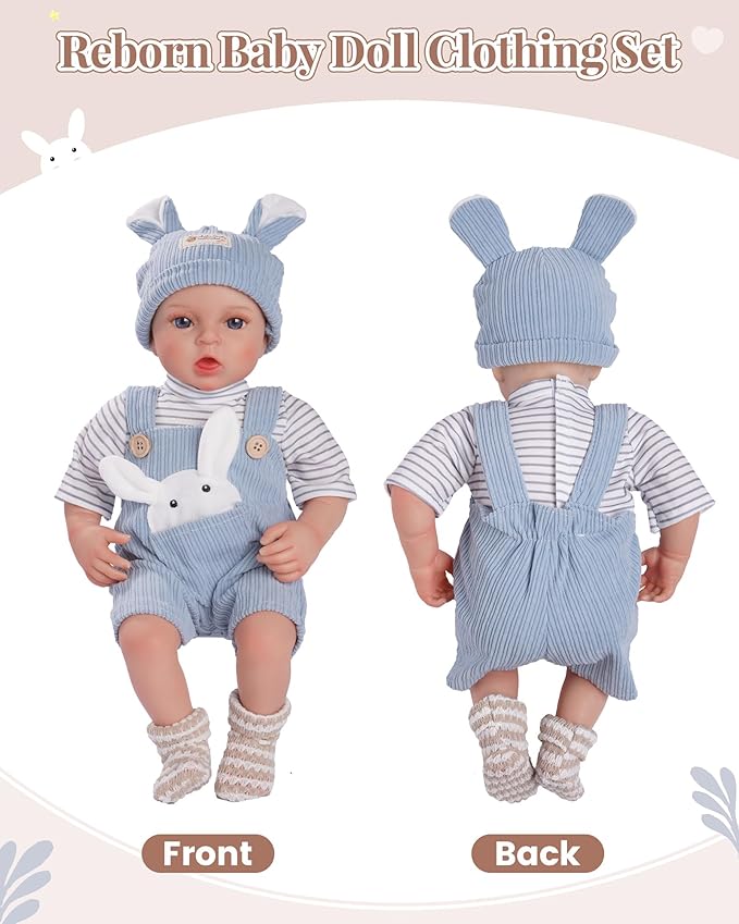 BABESIDE 4-Piece Baby Doll Clothes for 15-18 Inch Dolls, Doll Outfit Accessories with Bunny Pattern fit Baby Dolls, Easter Pretend Play Accessories Gift for Boys & Girls,Blue