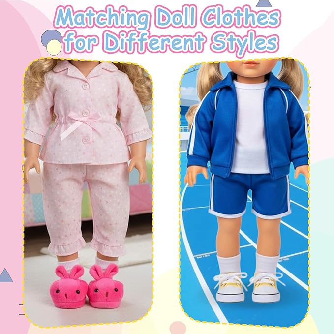 18 Inch Doll Shoes 7 Pairs of Doll Shoes 2 Socks 18 inch Doll Accessories Includes Sandals Ballet Flats Sequin/Sports/Princess/Bunny Shoes for 30-45 cm Doll Girls Boy Birthday Present