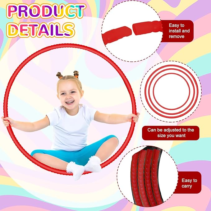 2 Pcs Toy Hoop Exercise Hoop Detachable Adjustable Plastic Toy Ring Playground Equipment for School Colored Circles Exercise Ring for Teens Dog Agility Equipment(Red,20 Inch)