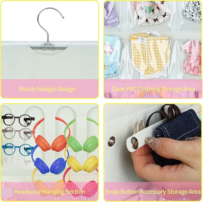 Hanging Doll Clothes Organizer,Doll Accessories Storage Holder,Doll Outfit Wall Display,15cm-17cm Dolls Outfit Holder(Not Include Any Accessories) (White)