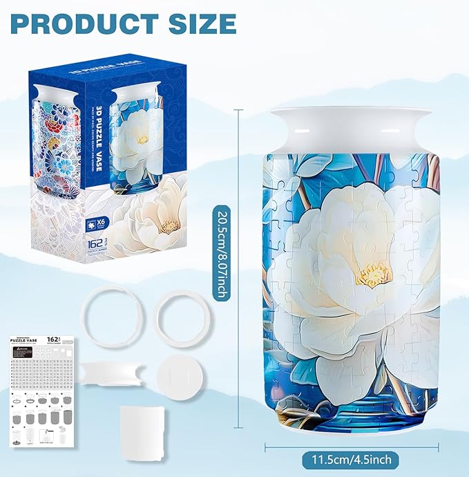 3D Puzzle Vase, 162 Curved Pieces DIY Flower Vase Craft Kit & 3D Puzzles for Adults, Creative Jigsaw Art Project Home Décor Centerpiece, (D-White Blossom Elegance)