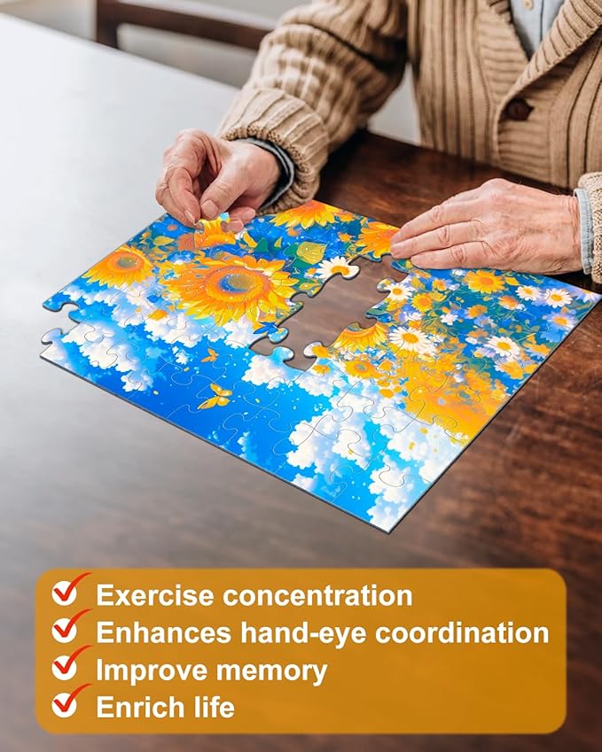 Yigney 6 Pack 48 Large Piece Jigsaw Puzzles for Seniors Alzheimer Products for Elderly Dementia Activities Memory Game for Patients in Nursing Home with Storage Box